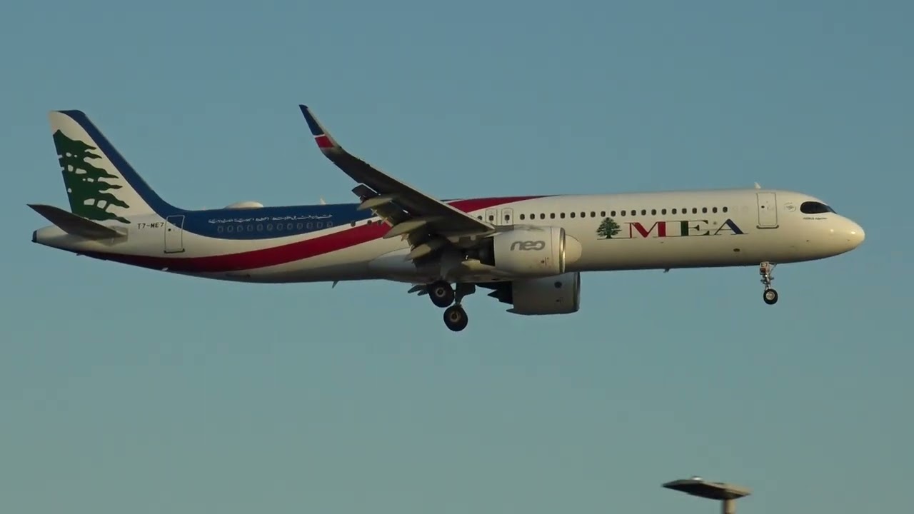 Middle East Airlines Airbus 321Neo T7-ME7 Landing London Heathrow 27R