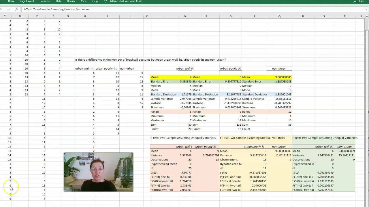 Statistical analsis 1   Using Excel for t tests