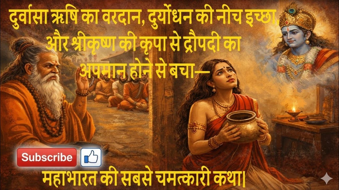 दुर्वासा ऋषि का वरदान, दुर्योधन की नीच इच्छा, और श्रीकृष्ण की कृपा से द्रौपदी का अपमान होने से बचा