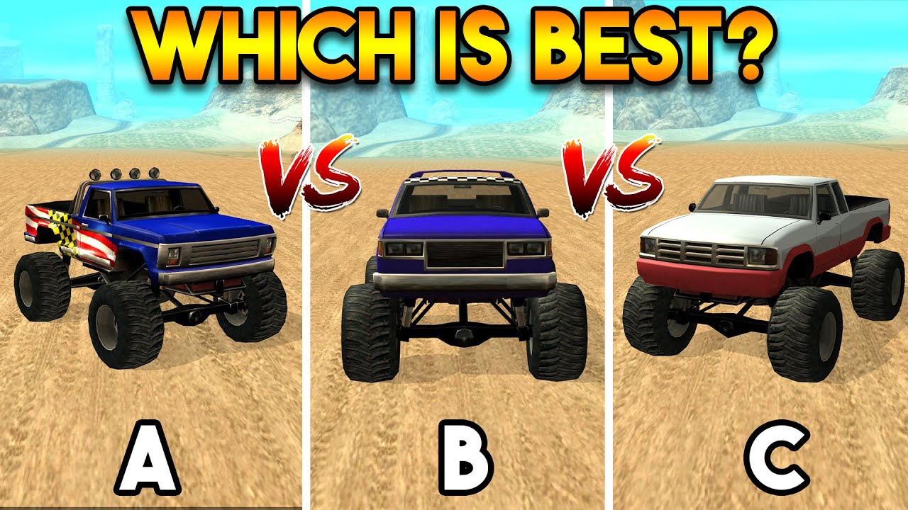 GTA SAN ANDREAS : MONSTER TRUCK A VS MONSTER TRUCK B VS MONSTER TRUCK C (ARE THEY DIFFERENT?)