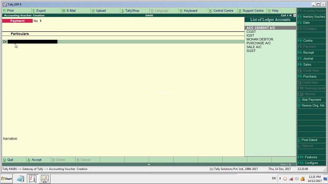 PAYMENT AND RECEIPT ENTRY IN TALLY