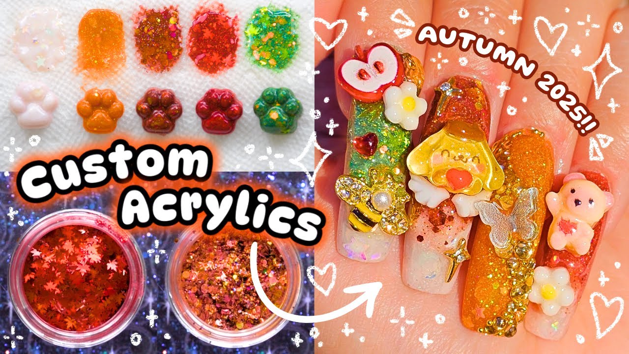 ⋆˚˖🍄 Making FALL THEMED Acrylics!! 🧸 + Trying CURVED Nail tips 🍁˖˚⋆