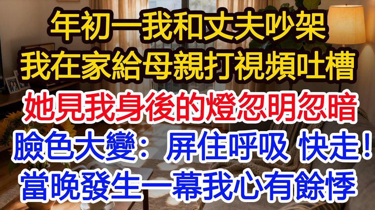 年初一我和丈夫吵架 我在家給母親打視頻吐槽她見我身後的燈忽明忽暗臉色大變：屏住呼吸 快走！當晚發生一幕我心有餘悸#為人處世 #正能量 #故事分享 #生活經驗 #情感
