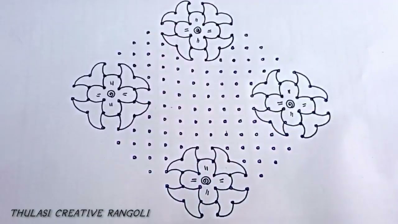 18*2*2 dots rangoli|Navaratri festival rangoli|easy big flowers rangoli|BY THULASI CREATIVE RANGOLI