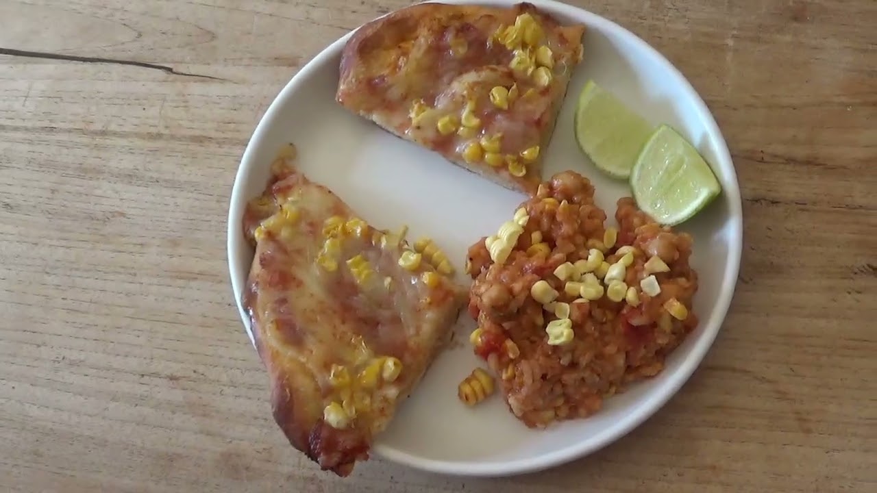 gazpacho vegan pizza and gazpacho paella rice with fresh corn