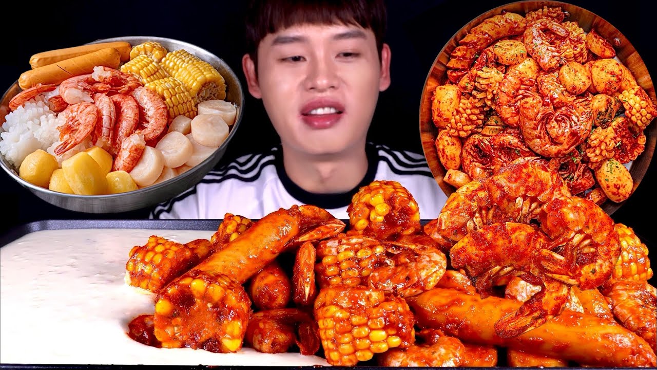ASMR 미국맛 보일링 씨푸드 매운새우 관자 오징어 소세지 옥수수 먹방~!! America Boyling Seafood Spicy Shrimp Sausage MuKBang~!!