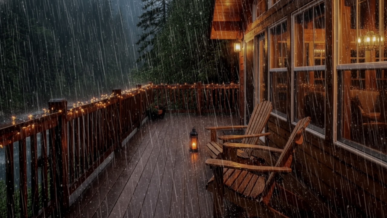 Rainy Forest Cabin Night 🌧️ Cozy Porch Ambience with Gentle Rain Sounds for Deep Sleep