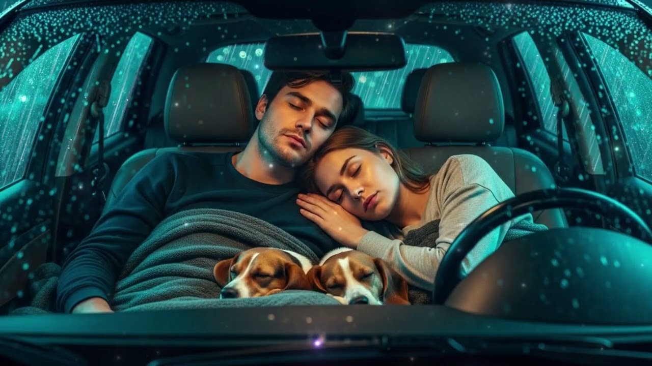 Light Rain in Cozy Car 🚗🌧️ Sleep Sounds with Couple and Dogs