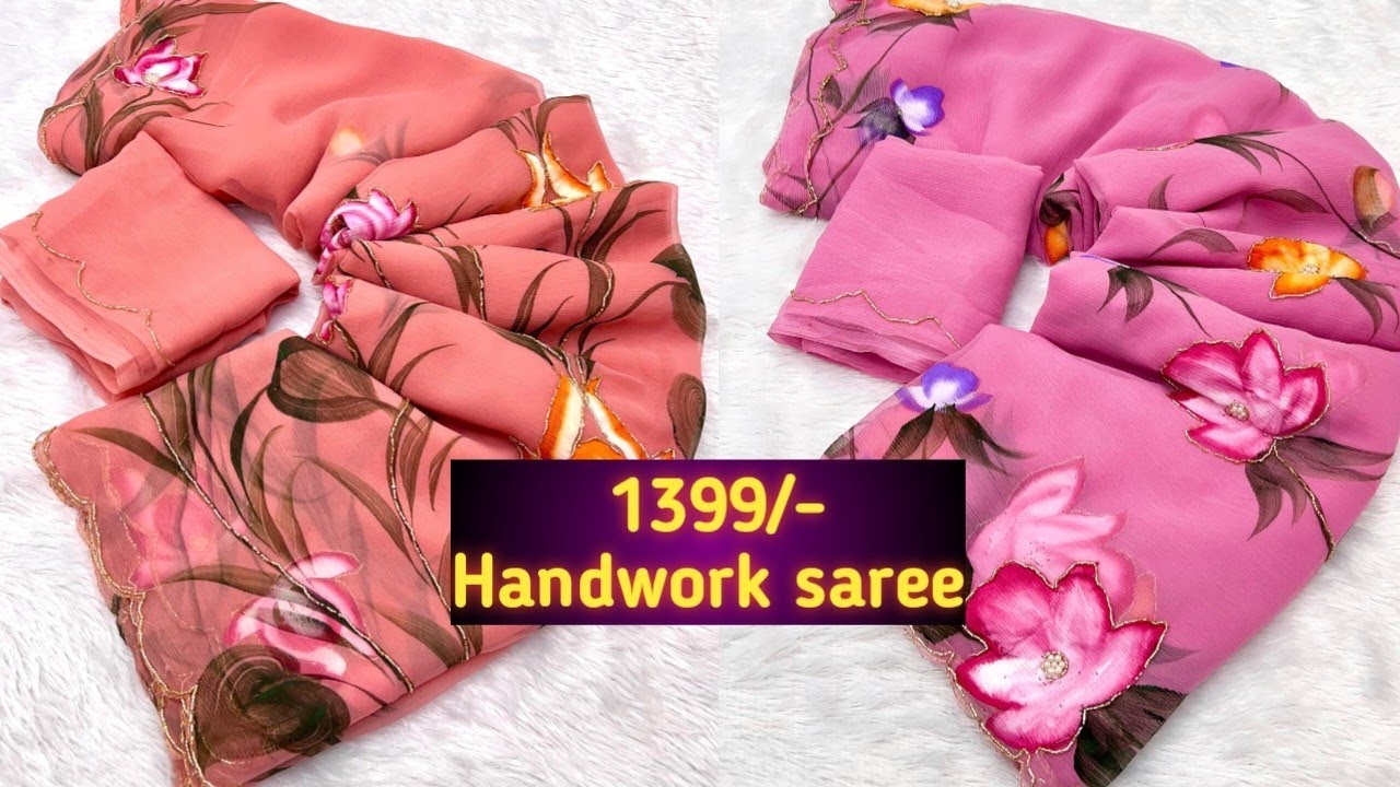 Soft pure chiffon handwork Light weight sarees