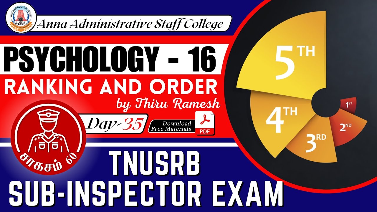 சாகசம் 60 | SI Exam 2023 | Day - 35 | PSYCHOLOGY - 16 | Ranking and Order | Thiru. Ramesh