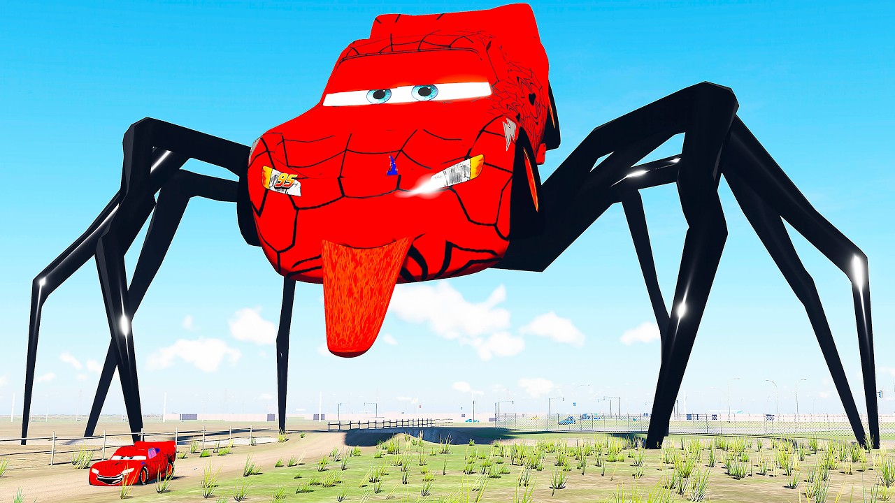 LIVE: Giant Lightning Mcqueen Spider Legs vs Cars SuperHero Mcqueen in Beamng Drive