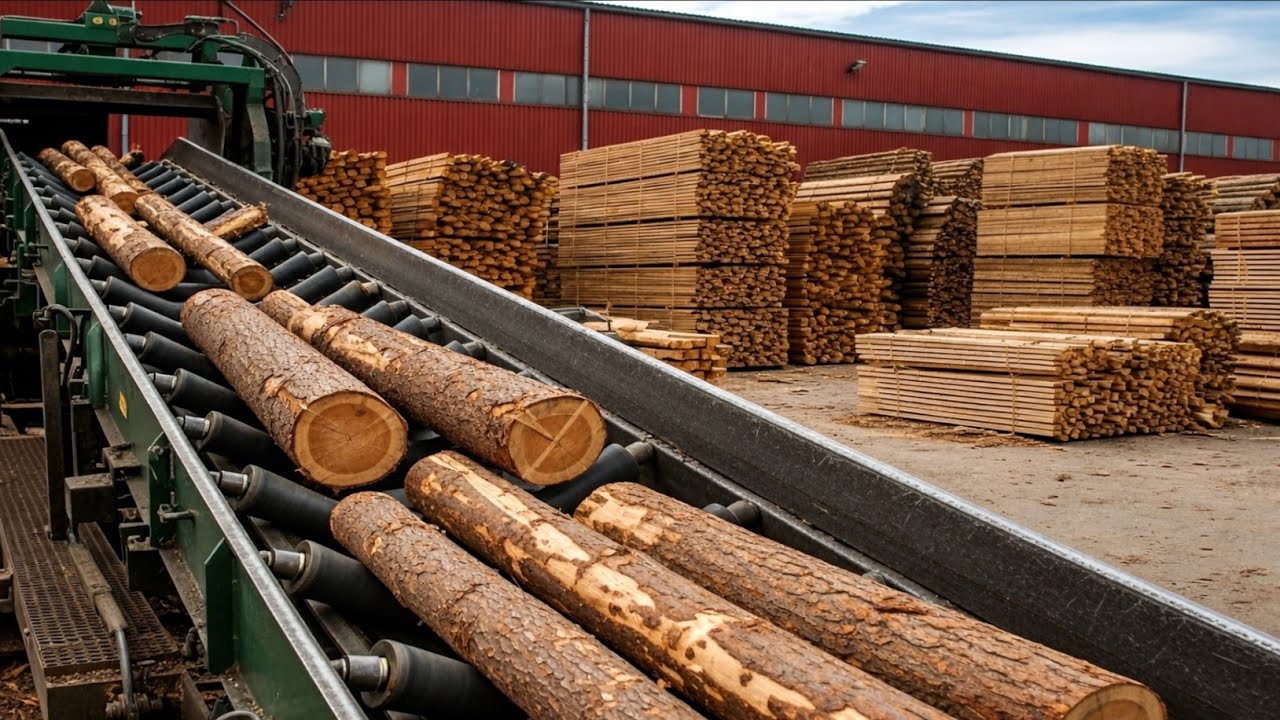 How Pine Logs Are Turned into Pallet Boards | Sawmill Factory Tour