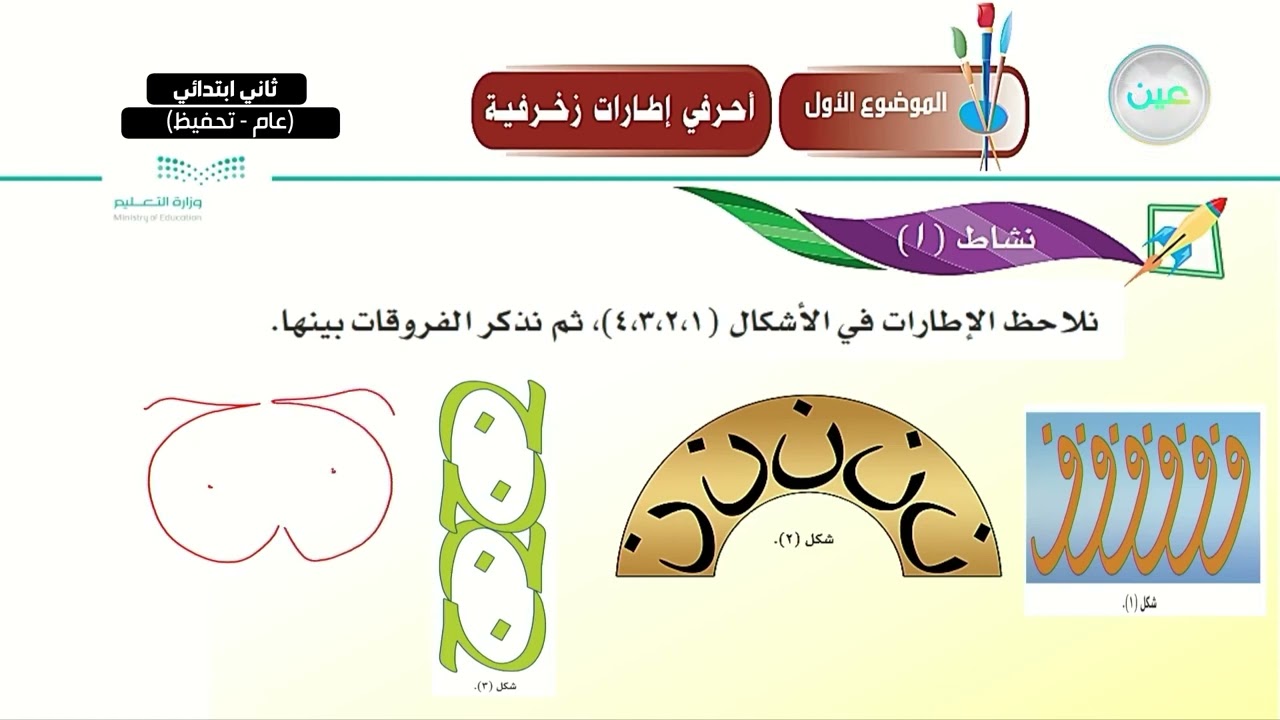 أحرفي إطارات زخرفية 1 - التربية الفنية - ثاني ابتدائي