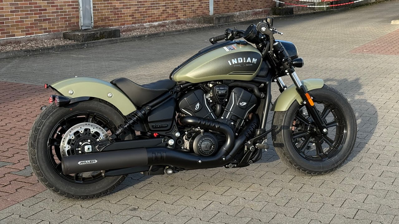 Indian Scout Bobber 2026 Limited + Tech 1250 Moss Green + Miller Exhaust slip on