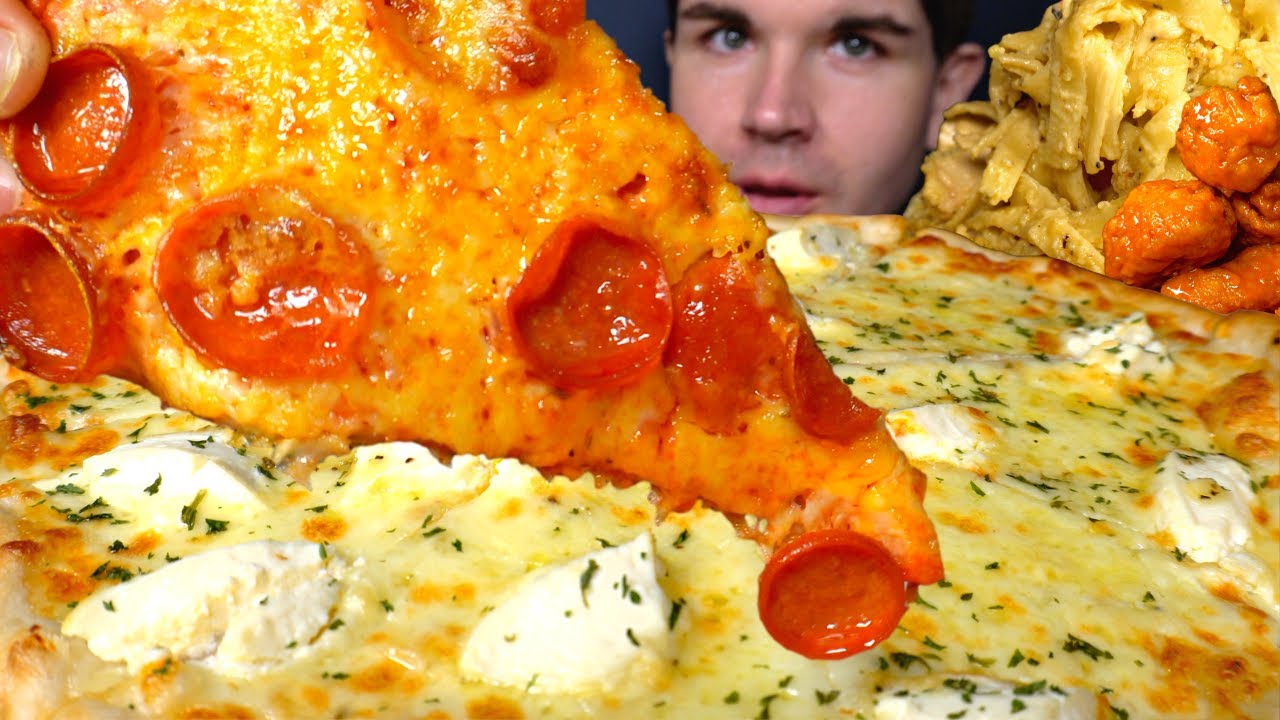 ORDERED THE MENU | CHEESY PIZZA PASTA ONION RINGS & MORE | ASMR MUKBANG
