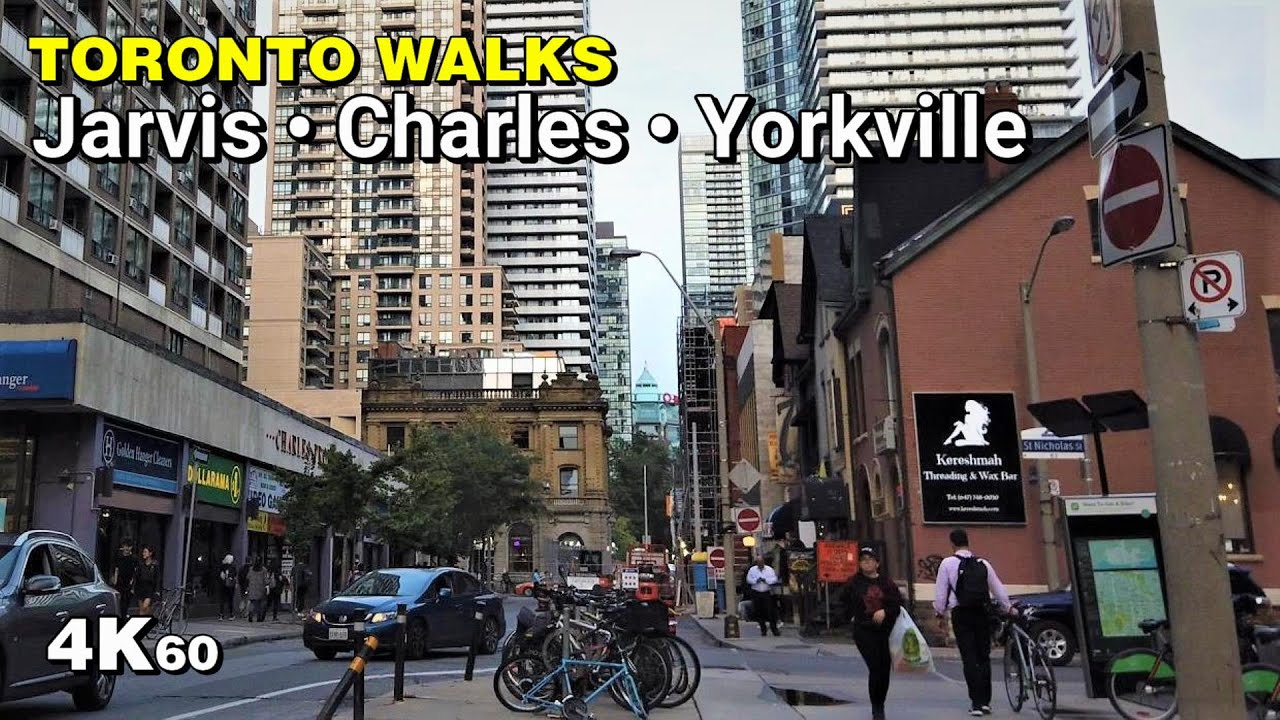Downtown Toronto Walk along Jarvis St, Charles St & Yorkville [4K60]