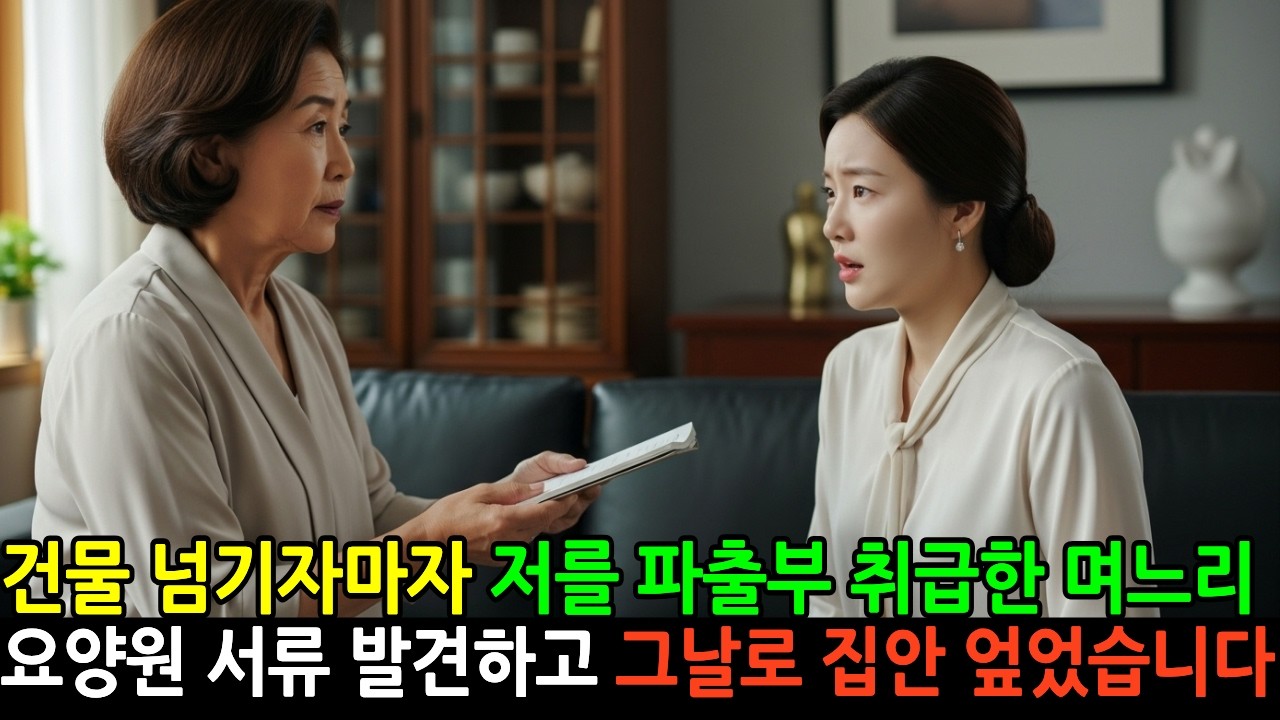 건물 넘기자마자 저를 파출부 취급한 며느리, 요양원 서류 발견하고 그날로 집안 엎었습니다 #사연 #고부갈등 #참교육 #사이다사연 #막장며느리 #시어머니복수 #건물주 #출가외인
