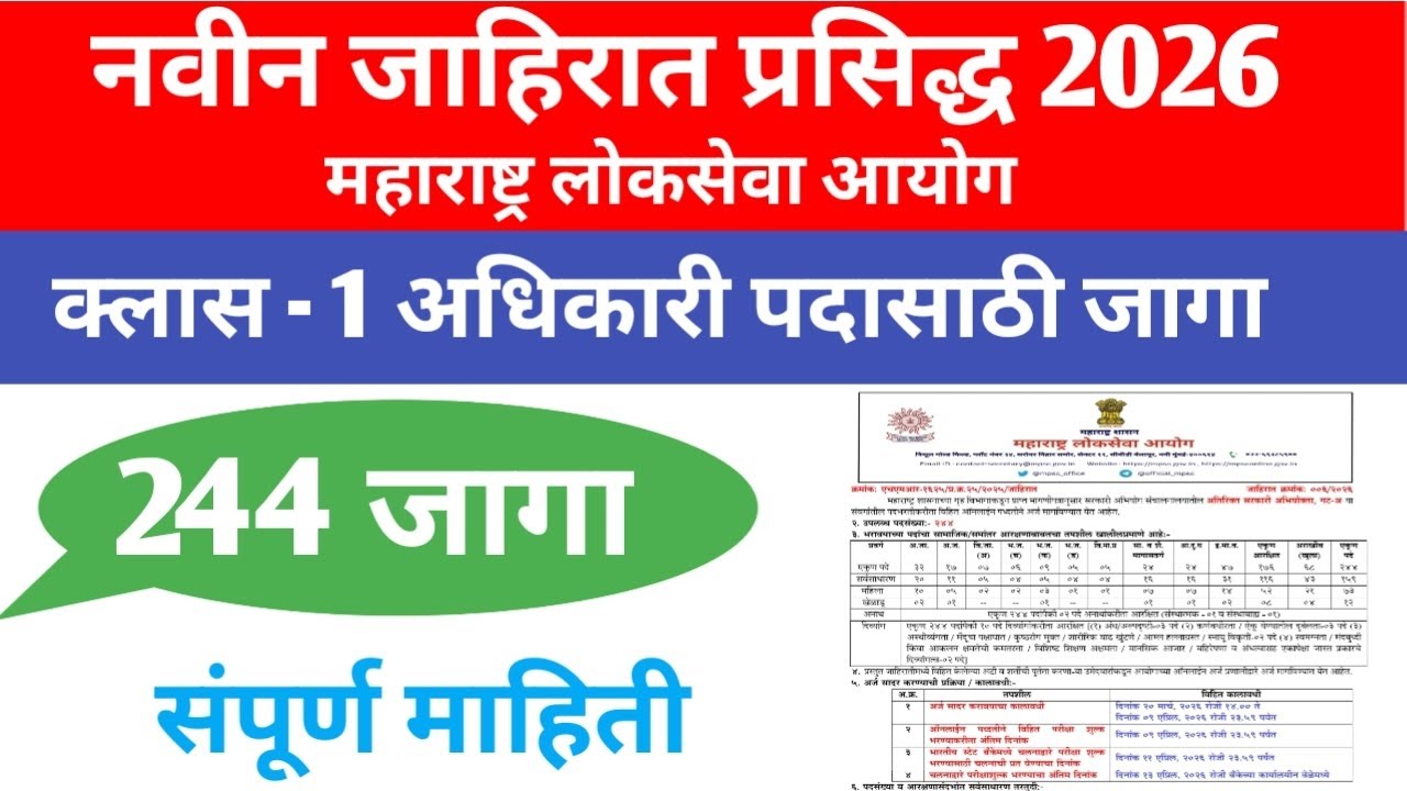 MPSC recruitment notification 2026/ mpsc नवीन जाहिरात प्रसिद्ध 
