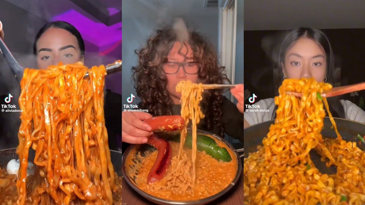 ASMR Buldak Noodles Mukbang Compilation 🔥 Creamy & Cheesy Samyang with Wingstop, Sausage, & more 🍜🌶️