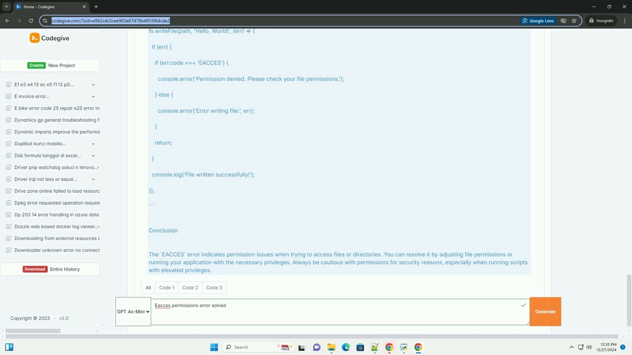 eacces permissions error solved