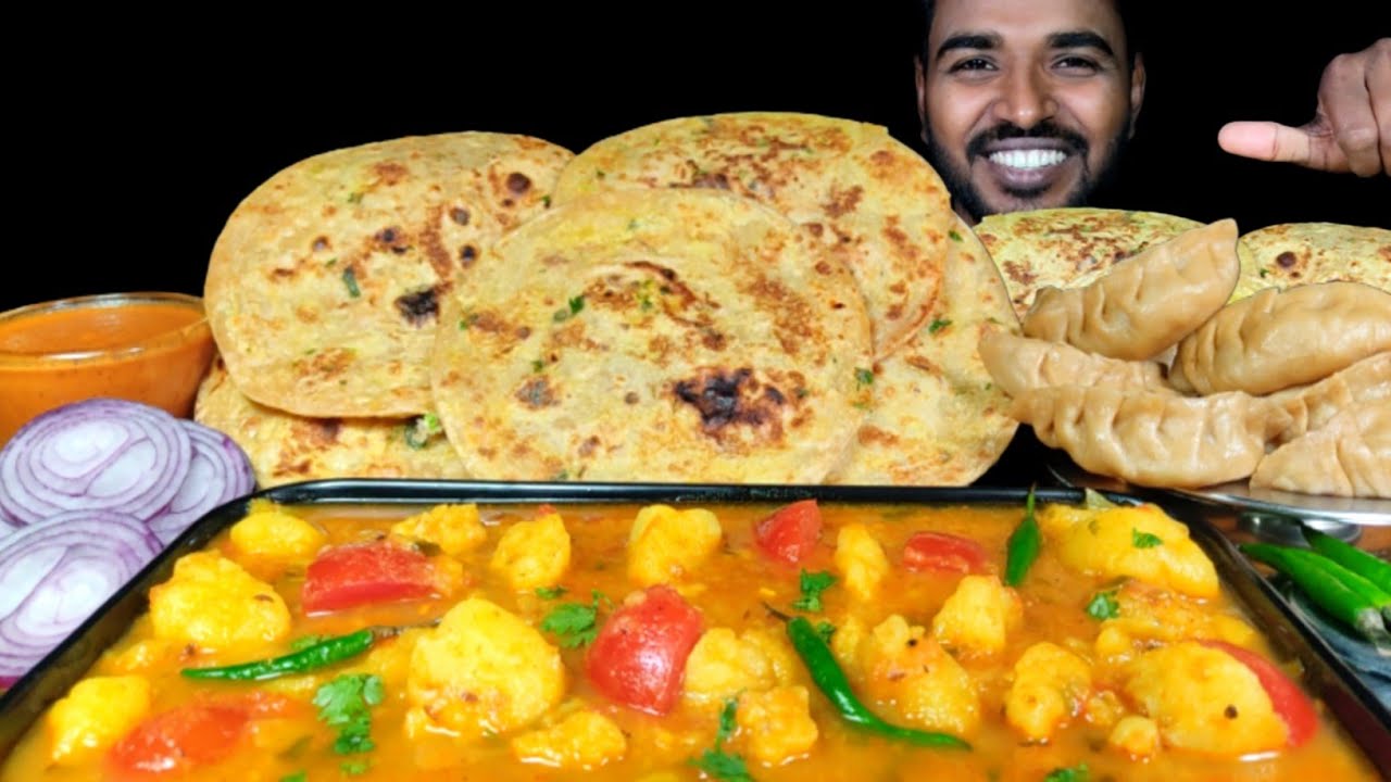 Eating Egg Paratha with Dhabe wale Aloo Ki Sabji, Chicken Momo & Momo Chutney Mukbang | Asmr