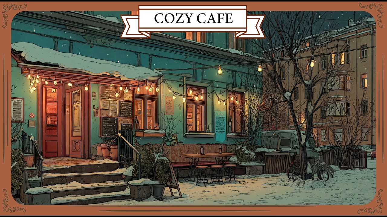 Vintage Oldies Jazz at a Winter Café | Warm Lights, Falling Snow, Cozy Evening (No Vocals)