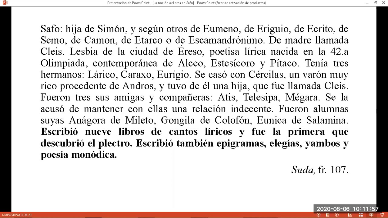El eros en la poesía de Safo.