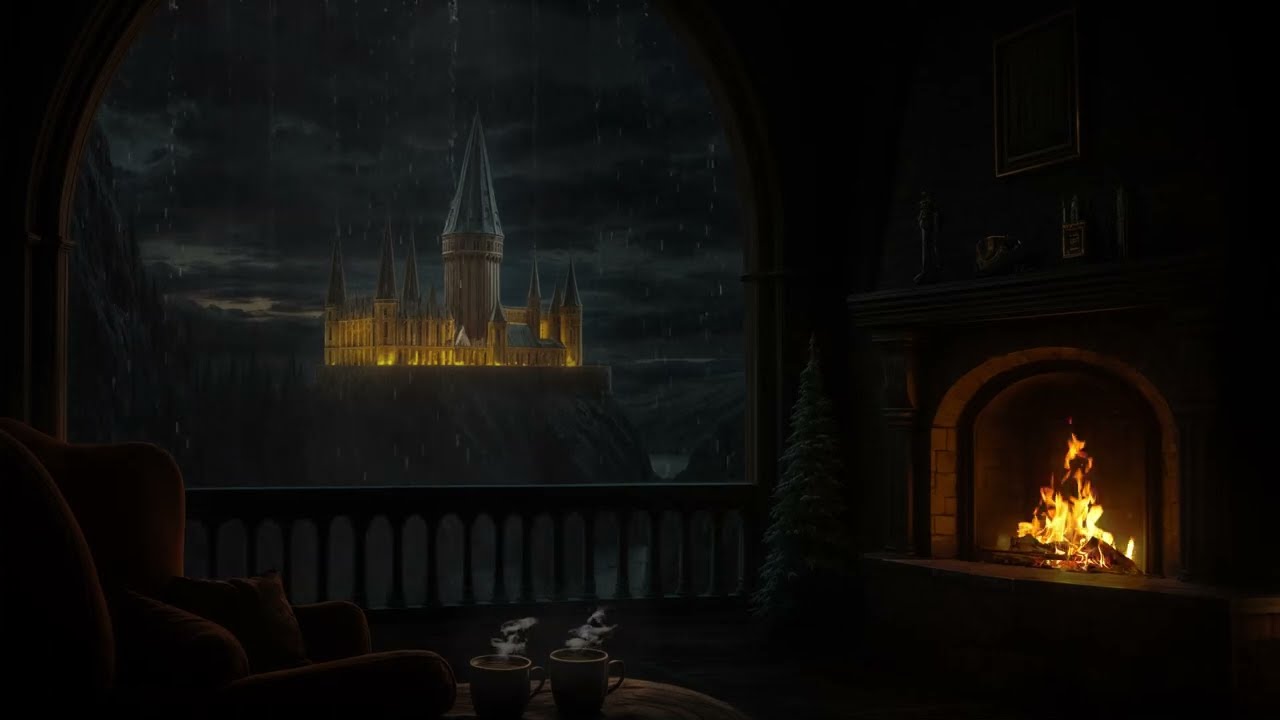 🎧 No Talking | Cozy Fireplace in a Fantasy Castle 🌧️ Rain Sounds for Better Sleep