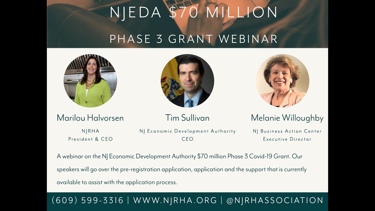 NJEDA Phase 3 Grant Webinar | Tim Sullivan & Christina Fuentes (NJEDA) | Melanie Willoughby (NJBAC)