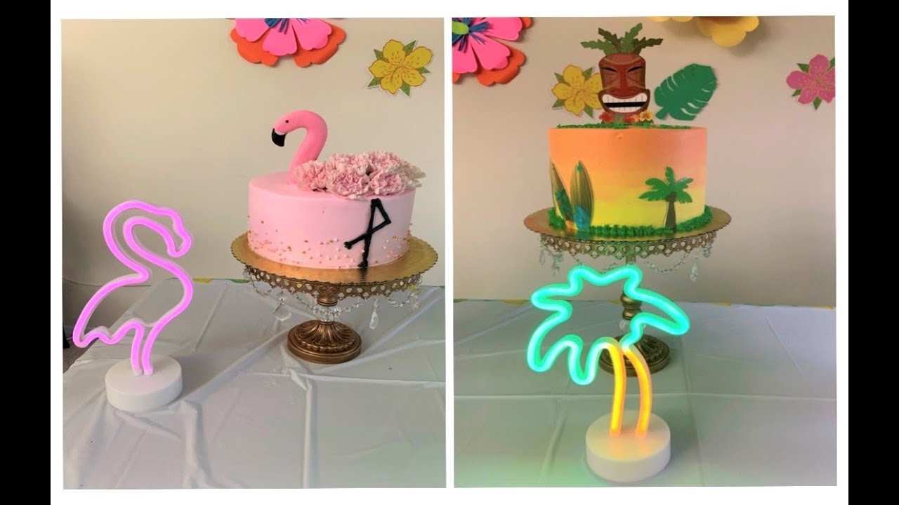 PASTEL DE FLAMINGO Y HAWAIANO PARA LA FIESTA DE VICTOR