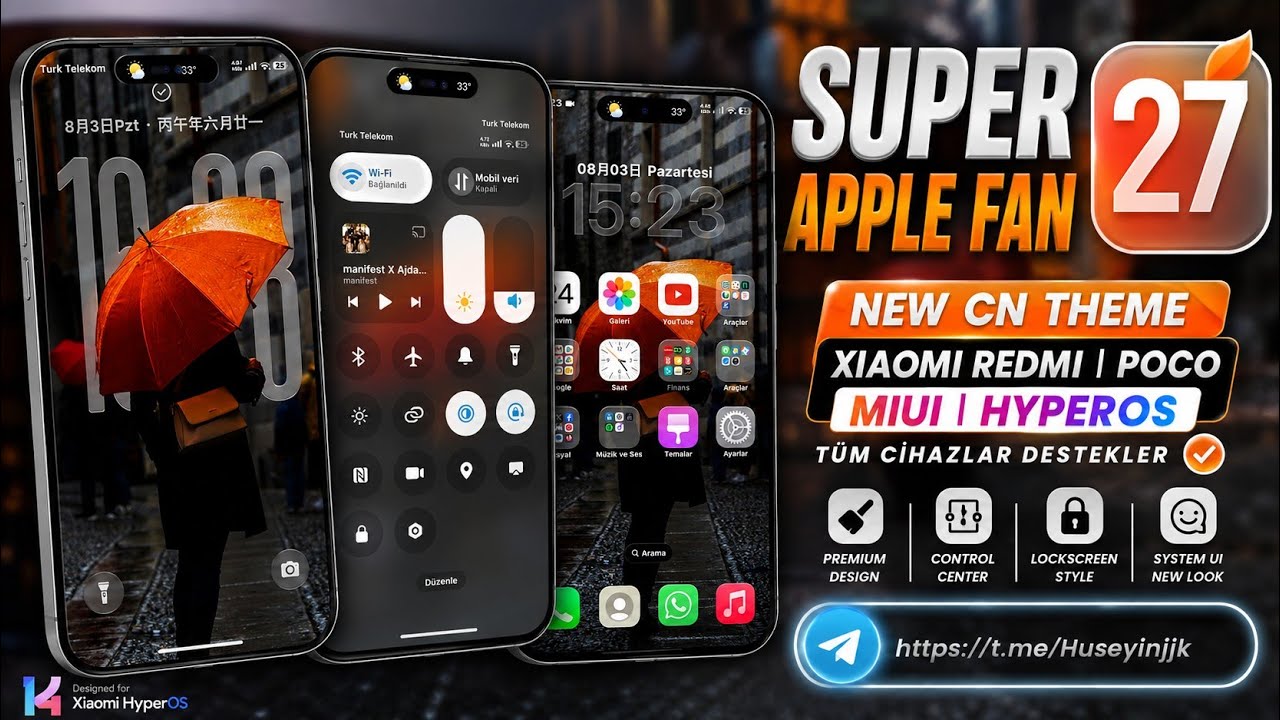 🔥 Super Apple Fan 27 - New CN Theme for Xiaomi Redmi POCO | HyperOS & MIUI | All Devices