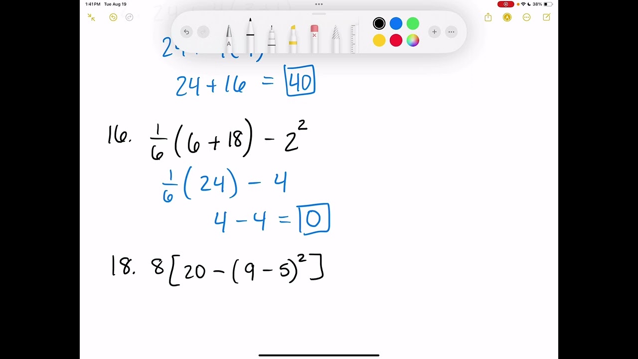 Algebra 1 1.2 Apply Order of Operations