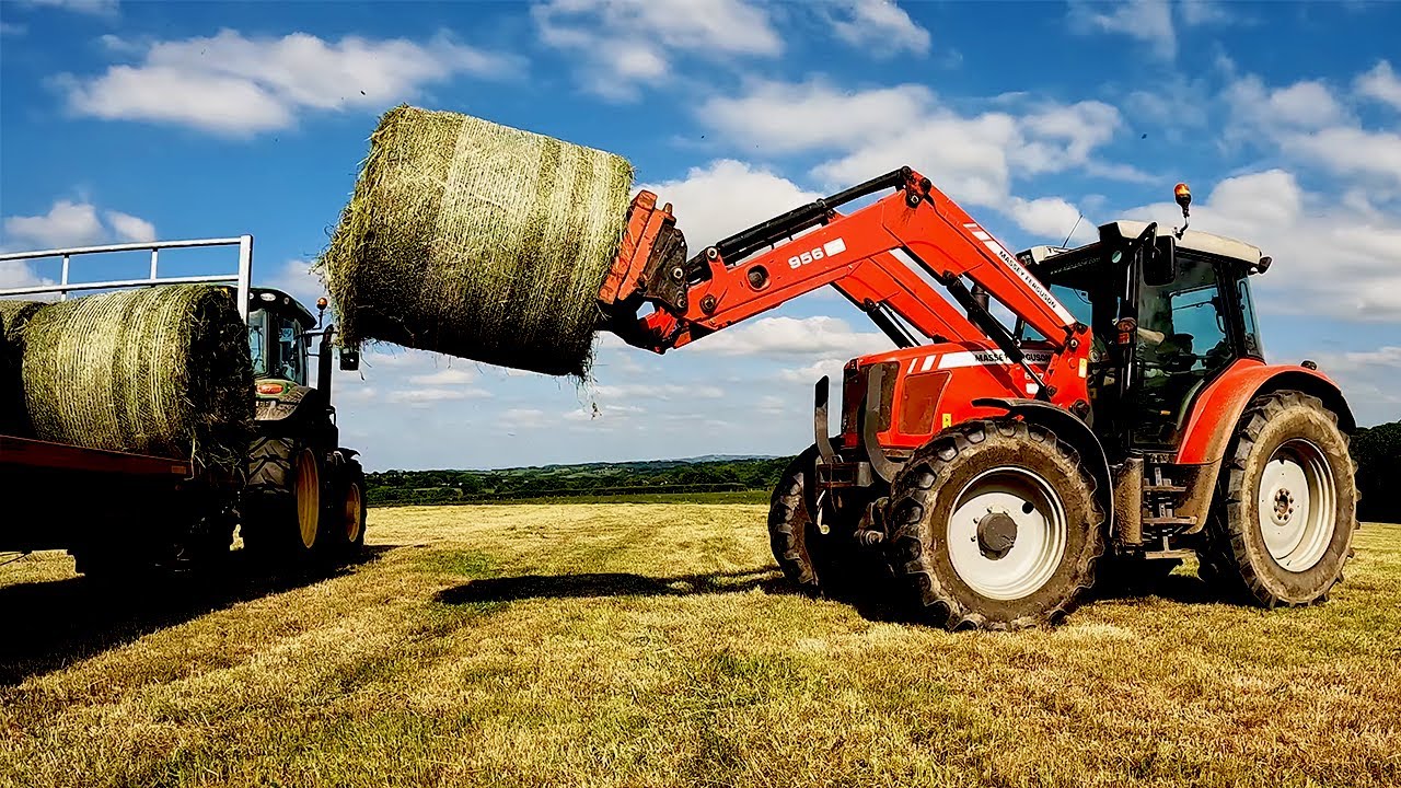 MIGHTY MASSEY! MOVING, WRAPPING AND STACKING BALES!