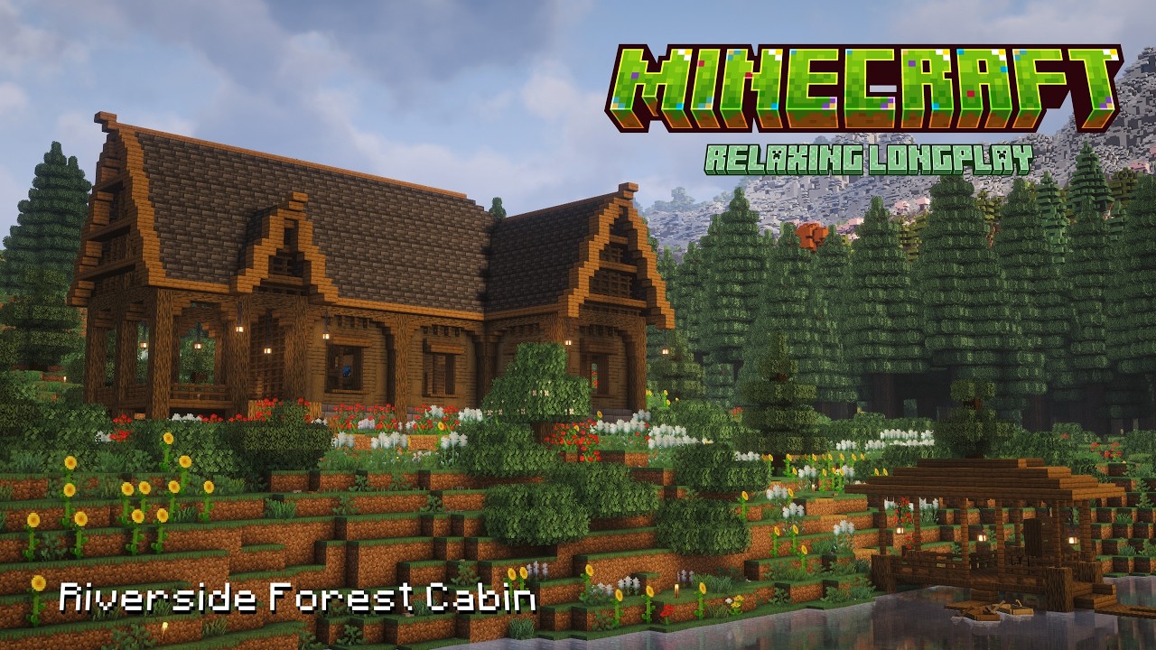 Minecraft Relaxing Cozy Longplay -Riverside Forest Cabin- |No Commentary| (Study Ambience to relax)