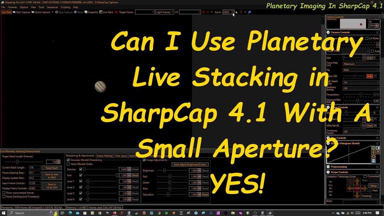 Can You Use Planetary Live Stacking in SharpCap 4.1 With a Small Telescope?