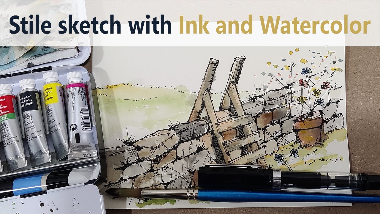 Stile sketch with ink and watercolor