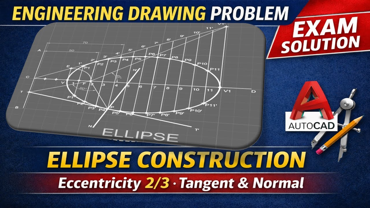 Ellipse Construction Using Eccentricity Method in AutoCAD | Tangent & Normal | Engineering Drawing