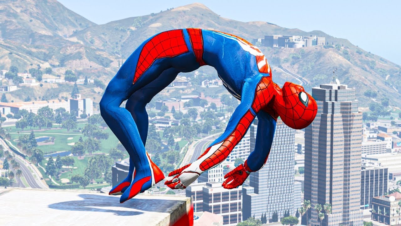 GTA V SPIDERMAN RAGDOLLS | GTA 5 EPIC FUNNY MOMENTS with jumping moon ( Euphoria Moments )