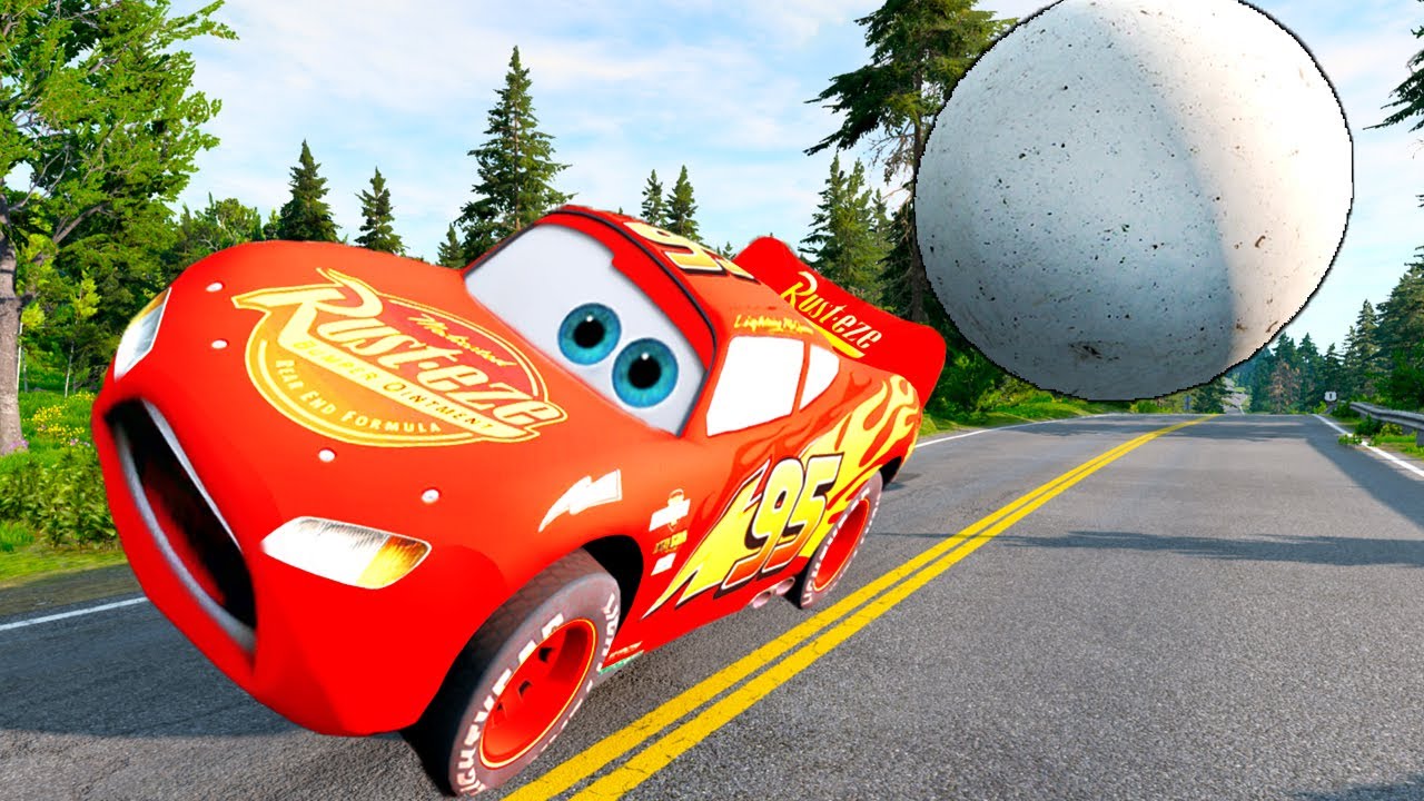 Lightning McQueen 95 vs Mega Crazy GIANT Stone Ball #1 [NEW MODS] &ndash; BeamNG Drive Crash TEENTEEN