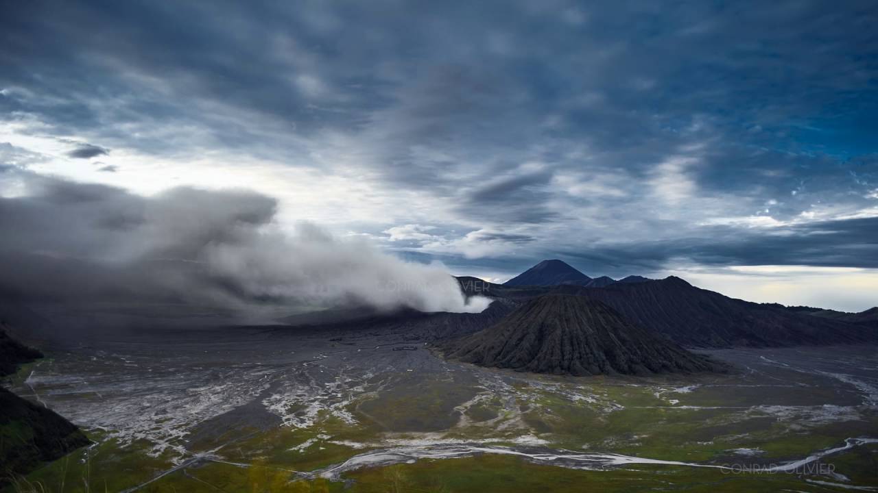 Mt Bromo volcanic eruption time lapse Java, Indonesia