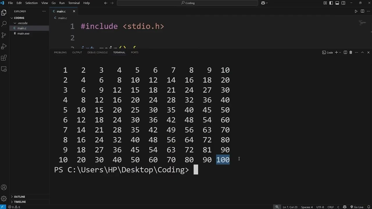 #36. C Programming Full Course for free: nested loops