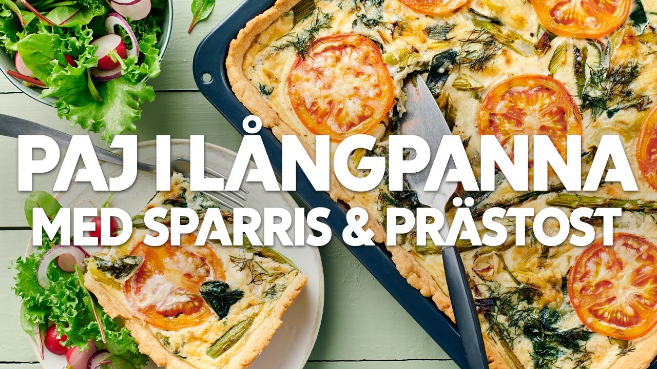 Paj i långpanna med sparris och prästost