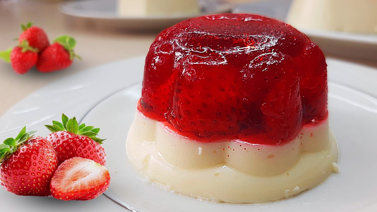 Gelatina de Fresas con Crema| La Receta Más Fácil y Deliciosa! 🍓