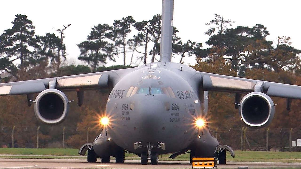 Cool bleed air sound - C-17 Globemaster III departs RAF Lakenheath, England
