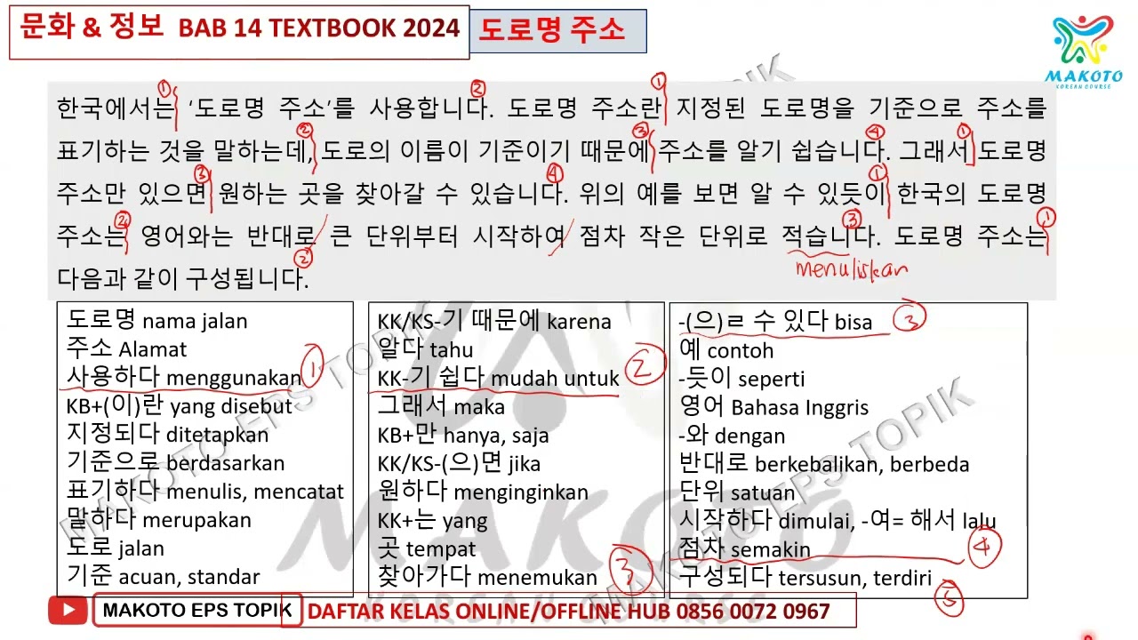 MUNHWA DAN JONGBO BAB 14 TEXTBOOK 2024 도로명 주소 I CARA CERDAS MENGARTIKAN KALIMAT PANJANG