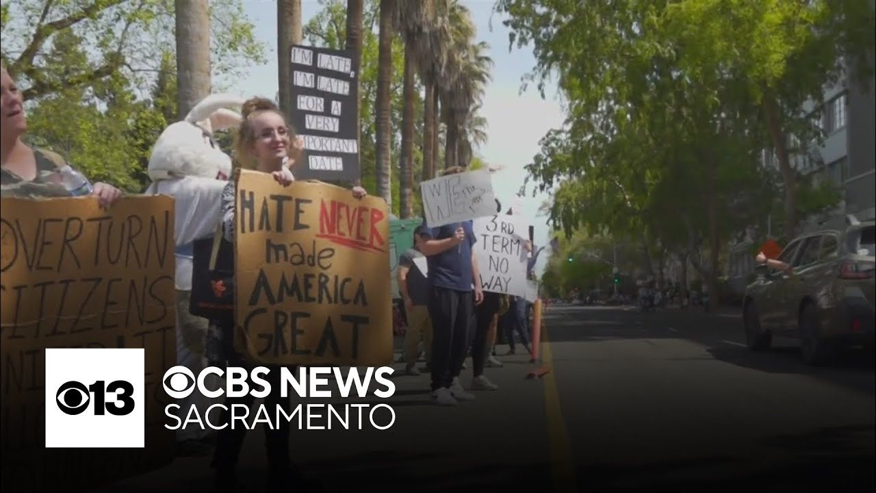 Thousands rally in "Hands Off!" protest in Sacramento while other push for recall of Gov. Newsom