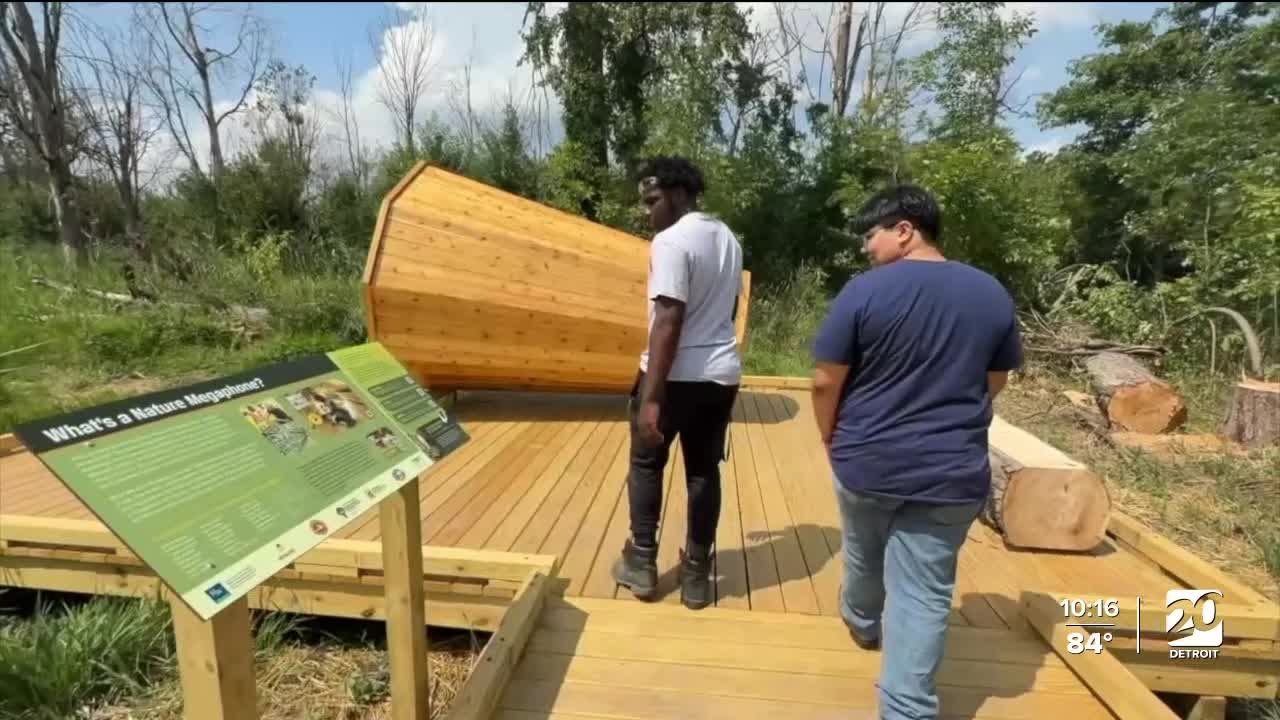 Detroit students build giant wooden megaphone to amplify Belle Isle's nature sounds