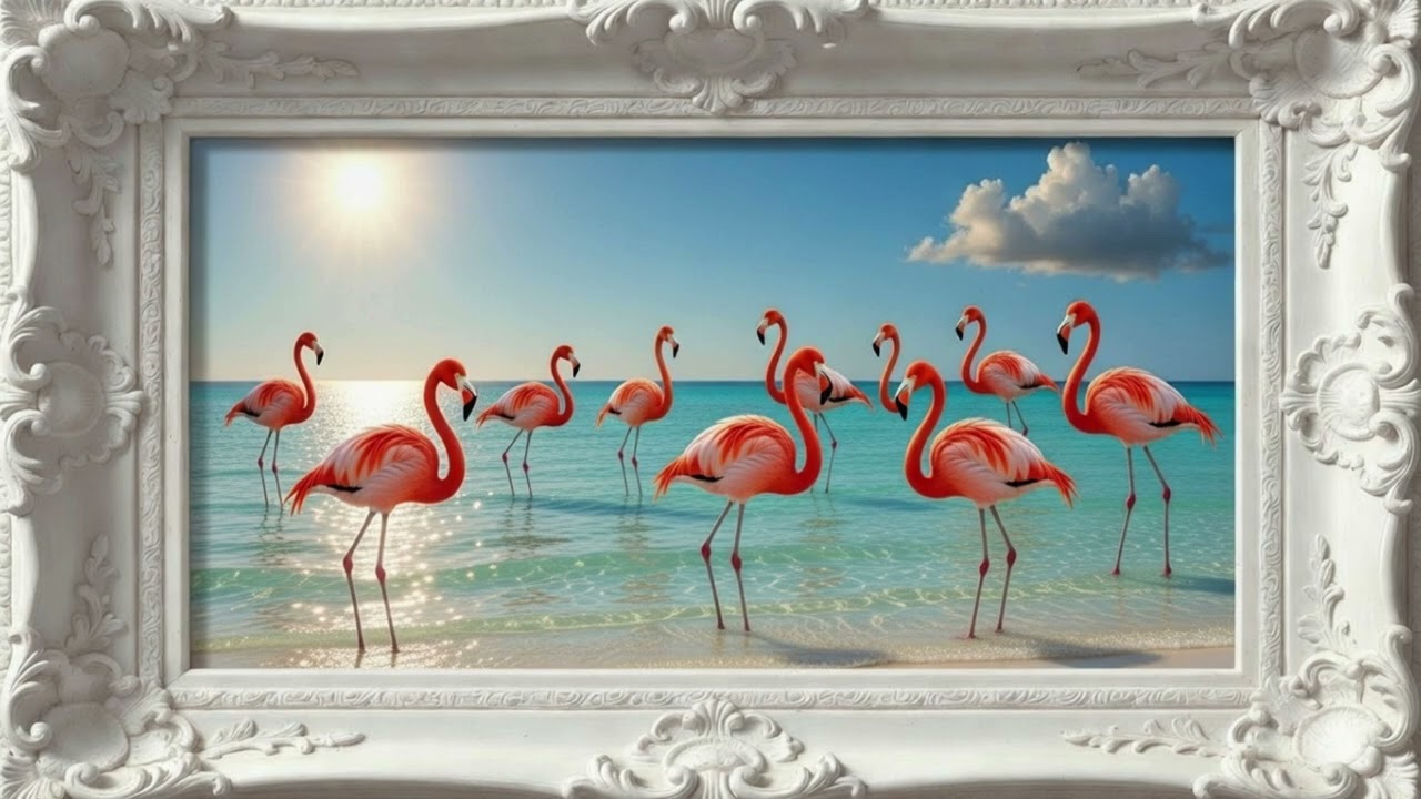 Elegant and Graceful Flamingos : TV Frame Art : Arte de TV screensaver
