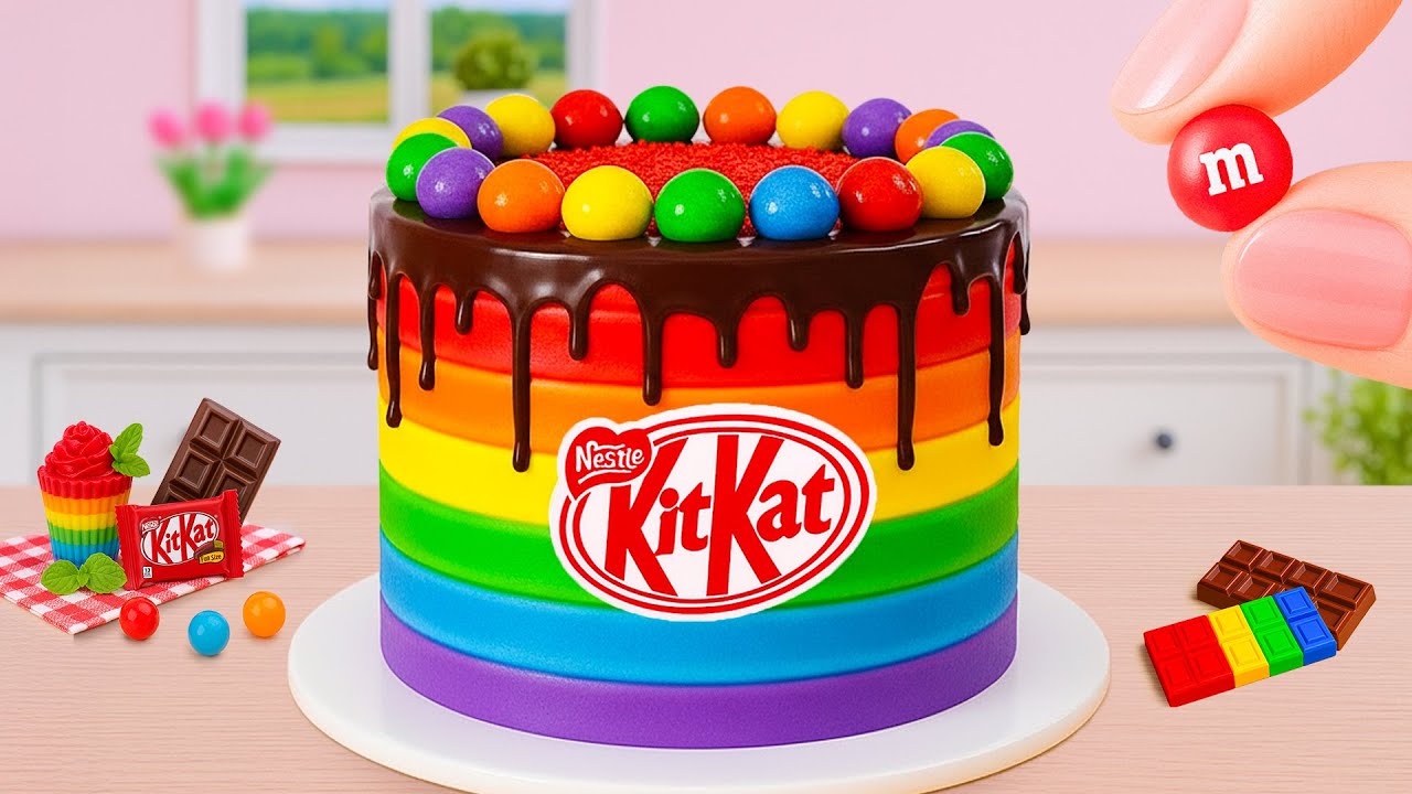 Miniature Rainbow Cake Recipe 🌈 Colorful Tiny Rainbow Kitkat M&M Cake Decorating Ideas 🍰 Yummy Teeny