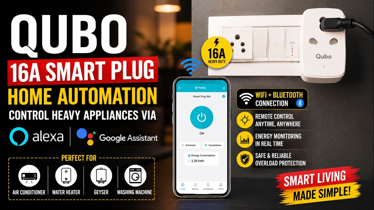 QUBO 16A Wifi + BT Smart Plug to Control Heavy Appliances via Alexa | Home Automation Smart Plug